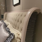 Arched Top Leather Bed with Diamond Tufting and High-Gloss Wood Sides